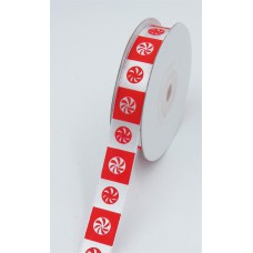 .625 Inch White/Red Christmas Peppermint Candy Satin Ribbon 5/8" x 20 yds., (1 spool) SALE ITEM